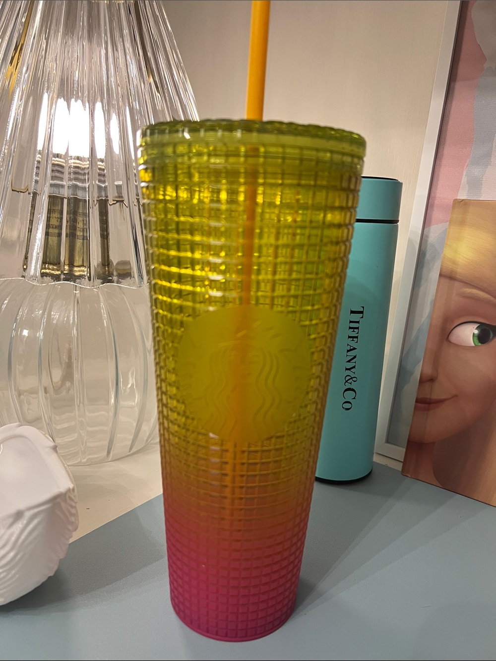 Starbucks Yellow-to-Pink Ombre Textured Cold Cup with Yellow Straw (Tall)